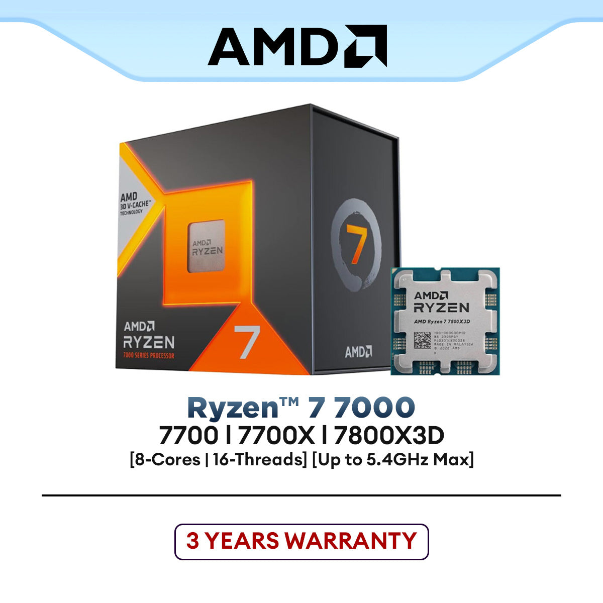 AMD Ryzen 7 7800X3D / 7700 / 7700X AM5 Gaming Processor (8-Cores