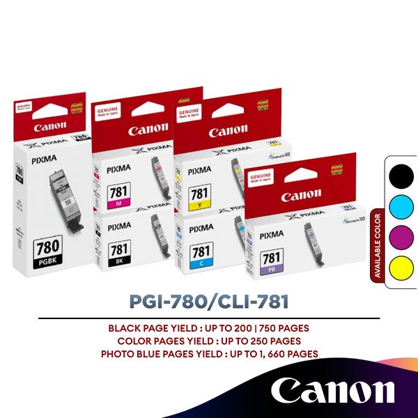 Canon PGI-780/ PGI-780XL/ CLI-781/ CLI-781XL Ink Cartridge (Black/Cyan/Magenta/Yellow/Photo Blue)
