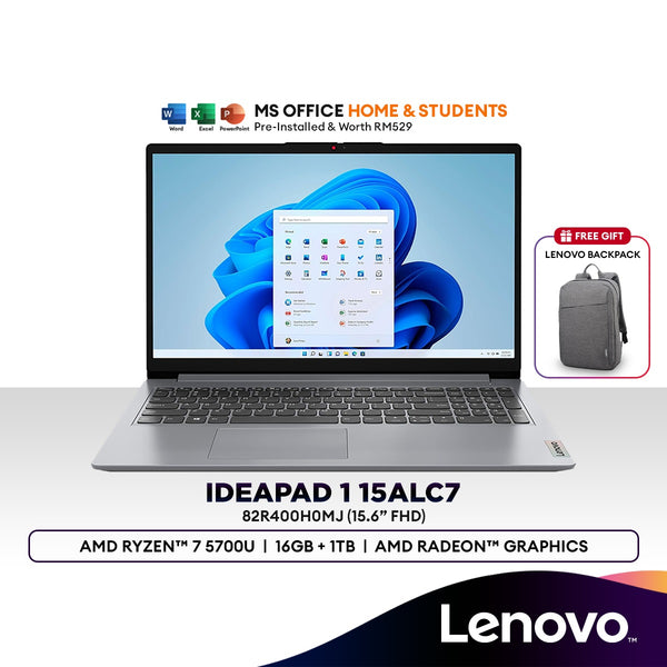 Lenovo IdeaPad 1 15ALC7 15.6" Laptop (AMD Ryzen™ 7 5700U | 16GB | 1TB SSD | Radeon Graphics | H&S) 82R400H0MJ