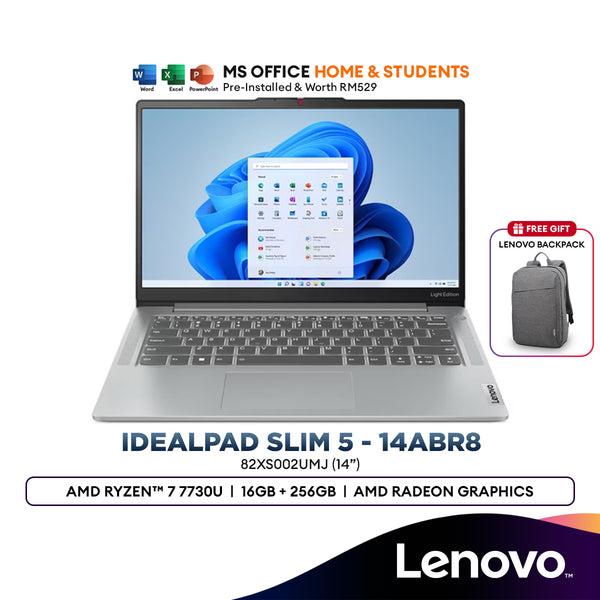 Lenovo IdeaPad Slim 5 Light 14ABR8 82XS002UMJ 14'' Laptop (AMD Ryzen 7 7730U | 16GB | 512GB SSD | Radeon Graphics | H&S)