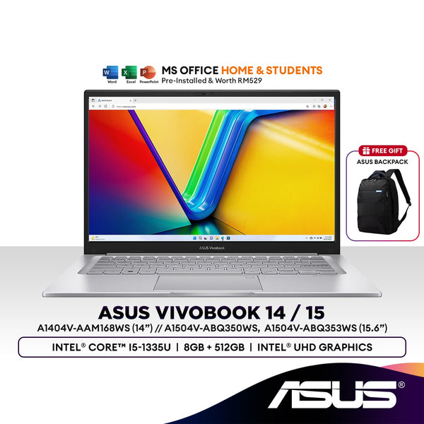 Asus Vivobook A1404V/ A1504V 14"/15.6" Laptop (Intel Core i5-1335U | 8GB | 512GB SSD | Intel UHD Graphic | H&S)