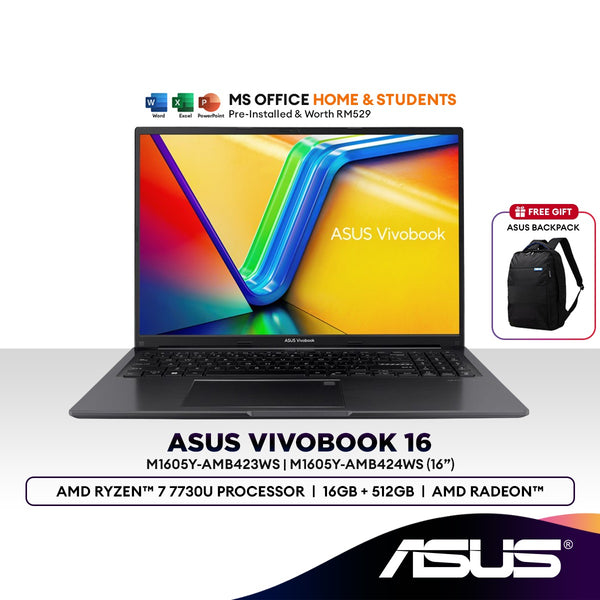 Asus Vivobook 16 M1605Y-AMB423WS / AMB424WS 16" Laptop (AMD Ryzen™ 7 7730U | 16GB | 512GB SSD | AMD Radeon™ Graphics)
