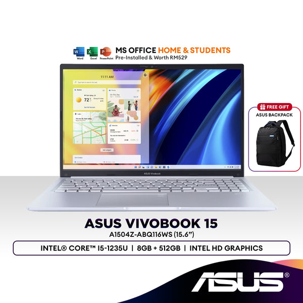 Asus Vivobook A1504Z-ABQ116WS 15.6" Laptop (Intel Core i5-1235U | 8GB | 512GB SSD | Intel UHD | H&S)