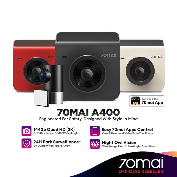 70mai A400 Car Recorder Dash cam QHD 1440p Support Dual Channel Recording & Parking Surveillance | GREY / RED / IVORY
