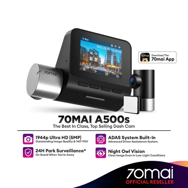70mai A500s Dash Cam Pro Plus+ 1944P QHD+ Support Dual Channel Recording (Front + Rear) with Built-In GPS & ADAS