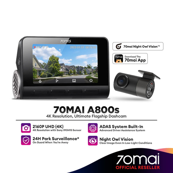 70mai A800s 4K UHD Car Recorder Dash Cam Support RC06 Rear Camera Built-In GPS and ADAS with Parking Surveillance