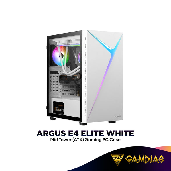 GAMDIAS ARGUS E4 ELITE White Tempered Glass Window Mid Tower (ATX) Gaming PC Casing | Included 1x 120mm ARGB Case Fans
