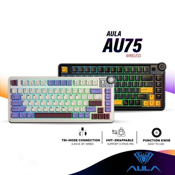 AULA AU75 Wireless Mechanical Gaming Keyboard with RGB Light, Tri-Mode Connection, Gasket Structure, Hot-Swappable