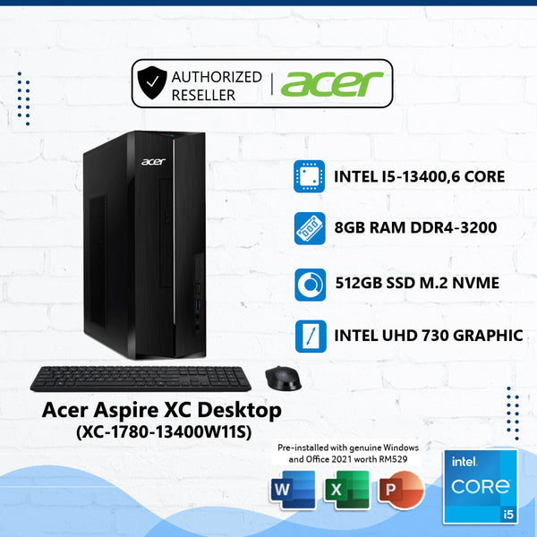 Acer Aspire XC Series Desktop Intel® Core™ i5-13400/8GB/512GB/W11/H&S/3YR WRTY ( XC-1780-13400W11S/XC-1780-13400W11)