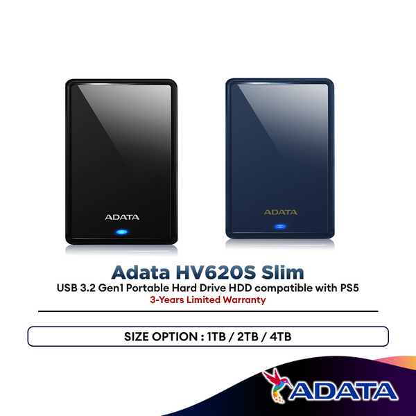 Adata HV620S Slim 1TB USB 3.2 Gen1 Portable Hard Drive HDD compatible with PS5