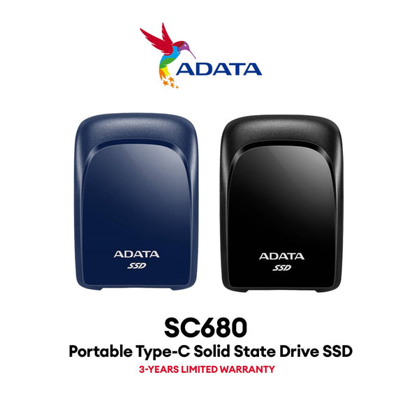 ADATA SC680 Type-C USB 3.2 Lightweight Portable External SSD up to Read: 530MB/s - Black/Blue (480GB) support PS5 & XBOX