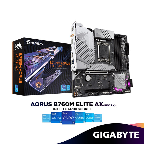 Gigabyte B760M AORUS ELITE AX DDR5 Micro ATX (mATX) Intel Gaming Motherboard | Intel LGA1700 Socket