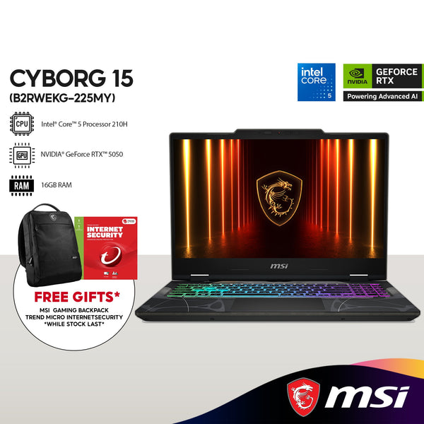 MSI Cyborg 15 B2RWEKG-225MY 15.6" FHD 144Hz Gaming Laptop (Intel® Core™ 5 210H | 16GB | 512GB SSD | RTX™ 5050 | W11)