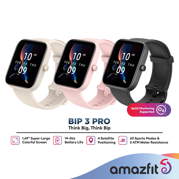 Amazfit Bip 3 Pro Fitness Smart Watch For Android & iPhone (1.69" Screen | Location Tracking | 5 ATM Water-Resistance)