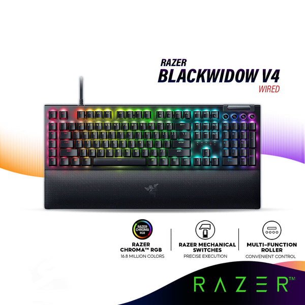 Razer BlackWidow V4 Wired Mechanical Gaming Keyboard with Razer™ Green Mechanical Switches, 6 Dedicated Macro Keys