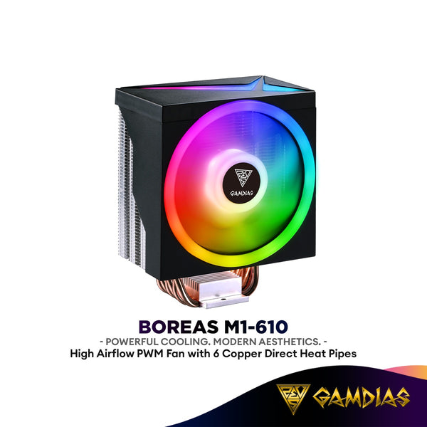 GAMDIAS BOREAS M1-610 High Airflow PWM 6 HeatPipe CPU Cooler | Intel & AMD CPU Air Cooler