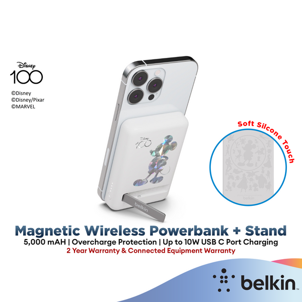 Belkin BoostCharge Magnetic Wireless Power Bank 5K+Stand DIsney Wireless Powerbank D100 Mickey BPD004qcSL-DY