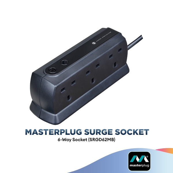 MasterPlug Socket Surge Protector 6-Way 2m SRGD62MB