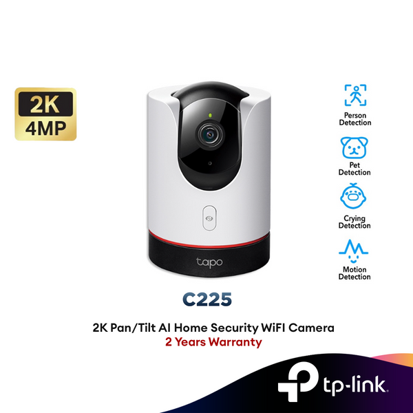 TP-Link Tapo C225 2K QHD / 4MP / F1.6 Aperture Pan & Tilt Smart AI Home Security Wi-Fi Surveillance IP Camera [2-Year Warranty]