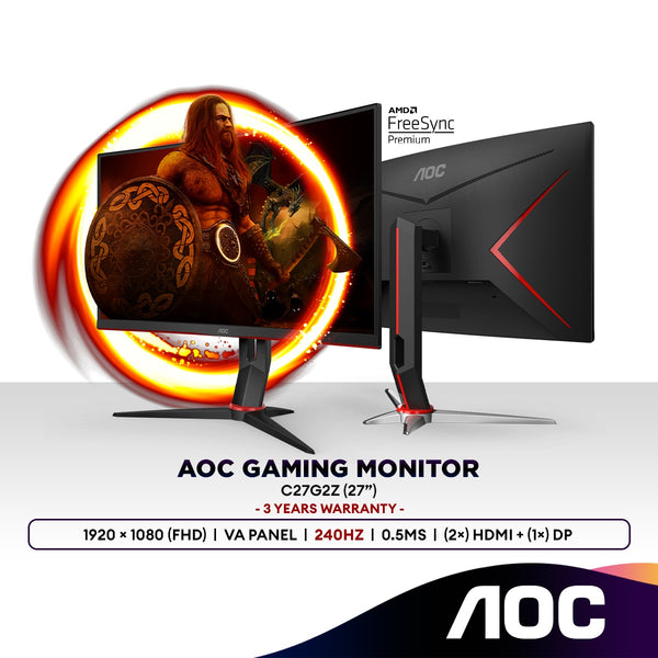 AOC C27G2Z 27" FHD 240Hz Curved Gaming Monitor | VA Panel | AMD FreeSync Premium | 0.5ms
