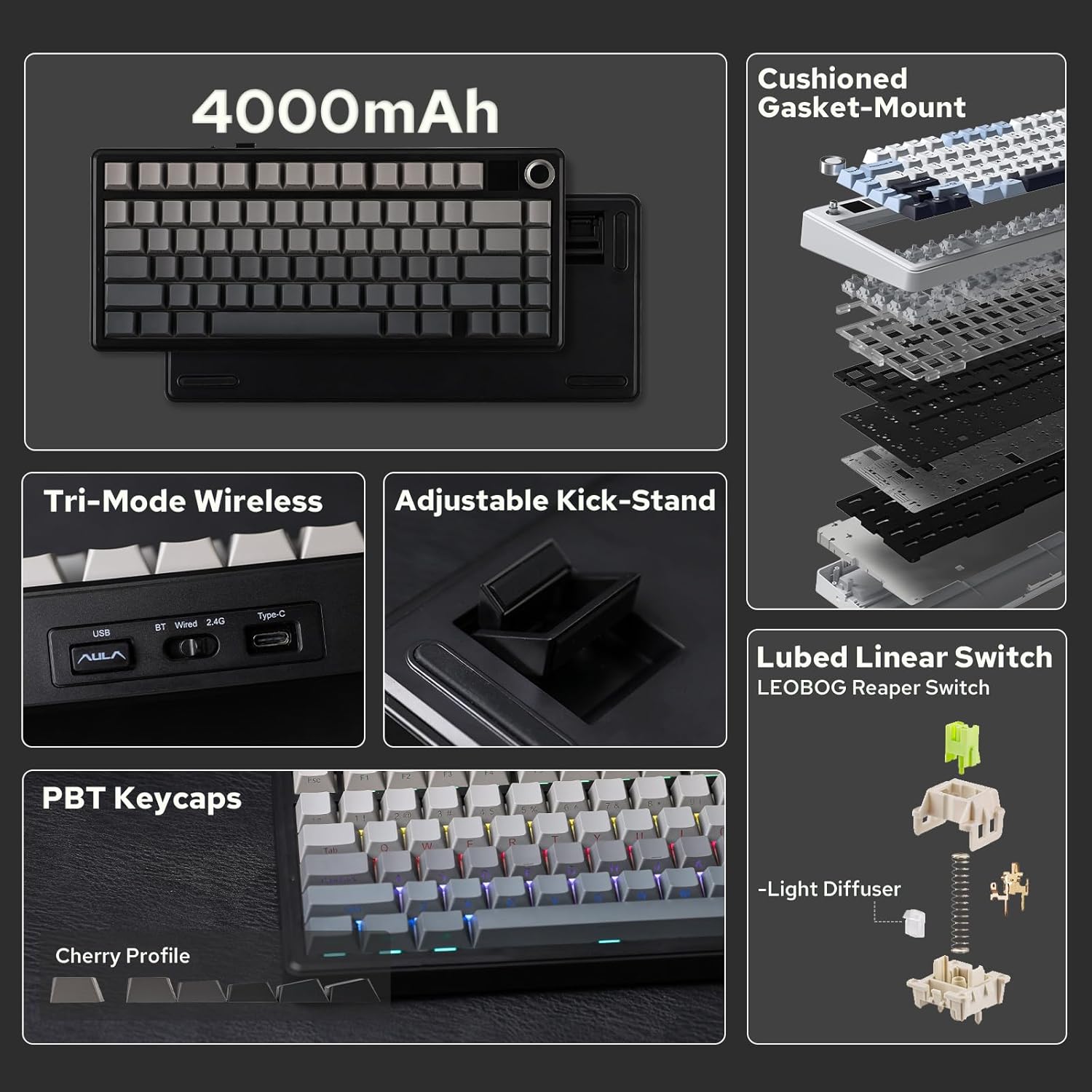 AULA F75 Max Wireless Mechanical Gaming Keyboard 75% Layout with TFT S ...