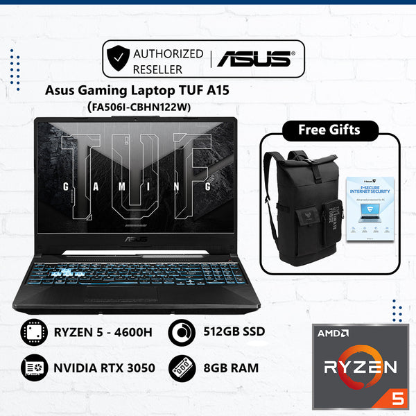 Asus Gaming Laptop TUF A15 FA506I-CBHN122W/EBHN061W (AMD Ryzen™ 5 4600H/4800H, 8GB+512GB, Nvidia RTX 3050)