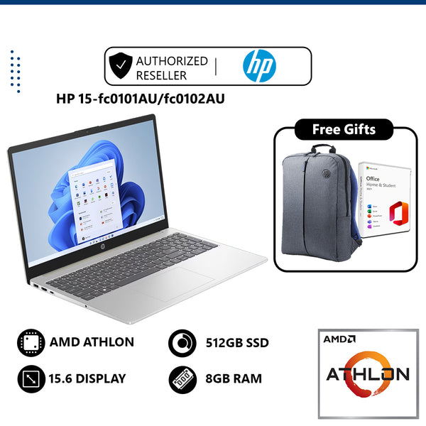 HP 15-fc0101AU/fc0102AU Laptop (AMD Athlon™ Silver 7120U, 8GB RAM, 512GB SSD, 15.6", Free Microsoft Office)