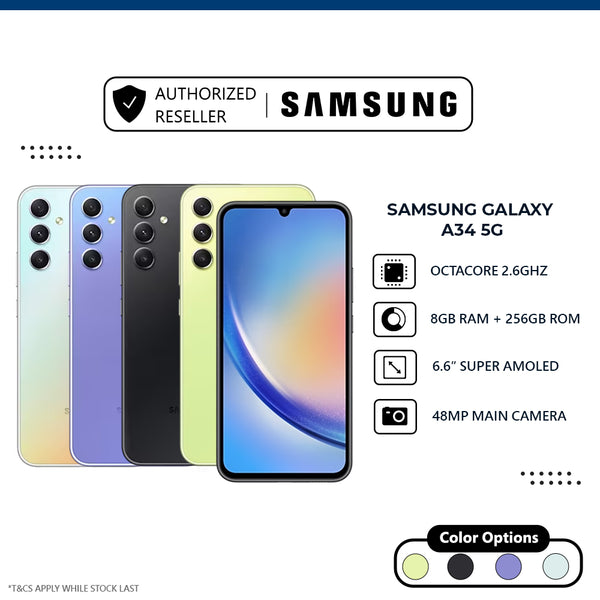 Samsung Galaxy A34 5G Smartphone (8GB RAM + 256GB ROM, Super AMOLED Display) Original Malaysia New Set