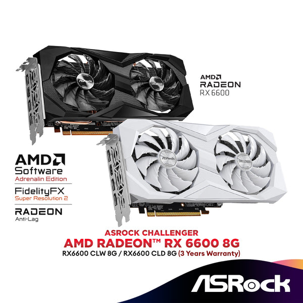 ASRock AMD Radeon™ RX 6600 Challenger White / Black 8GB GDDR6 Graphics Card | RX6600 CLW 8G / RX6600 CLD 8G