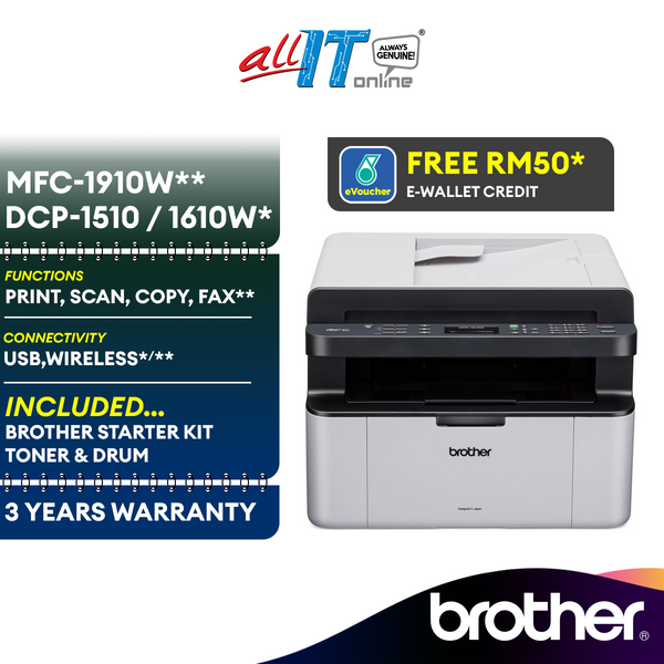 Brother DCP-1610W / DCP-1510 / MFC-1910W 3-in-1 Wireless Mono Laserjet Printer Similar with MF3010 M28W MF113W 1610W 1510 1910W