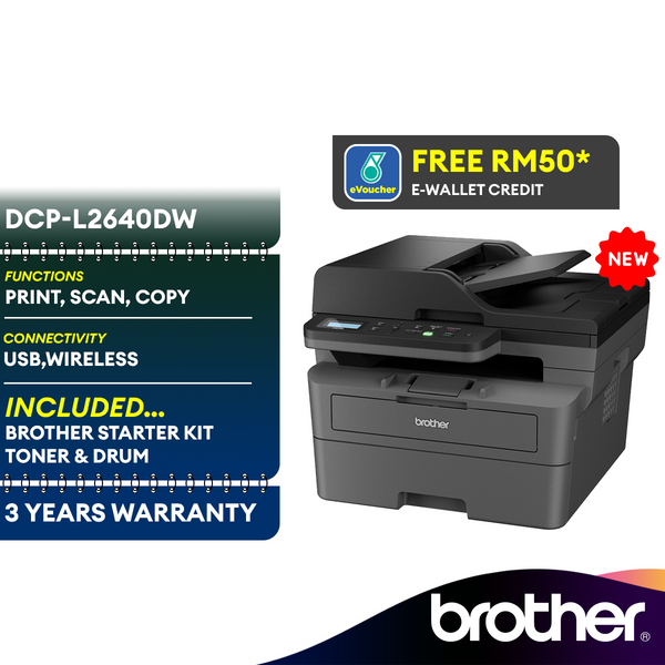 Brother DCP-L2640DW 3-in-1 Wireless Mono Laser Printer | Auto 2-sided Print | 50 Sheets ADF | Print,Scan,Copy | Replacement by DCP-L2550DW