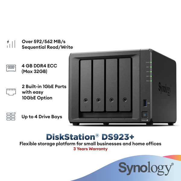 Synology DS923+ NAS DiskStation 4-Bays Home Cloud Storage Small Business & Home Office