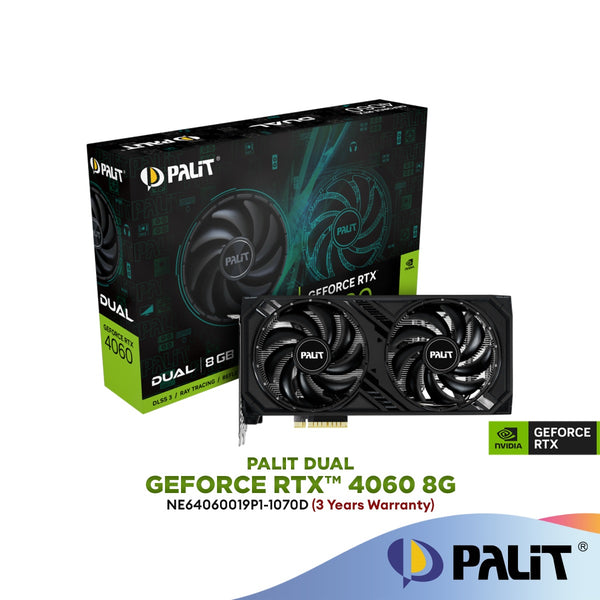 Palit GeForce RTX 4060 Dual 8GB GDDR6 Graphics Card | NE64060019P1-1070D