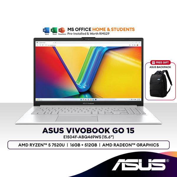 Asus Vivobook Go 15 E1504F-ABQ469WS 15.6" Laptop (AMD Ryzen 5 7520U | 16GB | 512GB SSD | AMD Radeon Graphics | H&S)