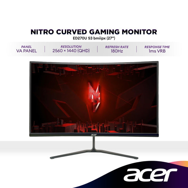 ACER NITRO ED270U S3 bmiipx 27" QHD Curved Gaming Monitor | VA | 180Hz | AMD FreeSync Premium | 1500R