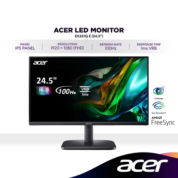 ACER EK251Q E 24.5" FHD Monitor | IPS | 100Hz | AMD FreeSync | 1ms | sRGB 99%