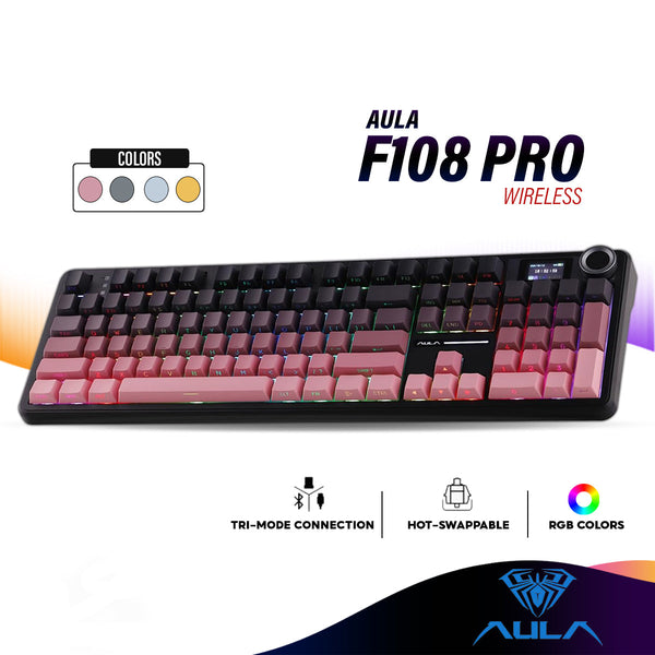 AULA F108 PRO Customized Wireless Mechanical Gaming Keyboard with 108 keys, Tri-Mode, Hot Swappable, RGB Lighting