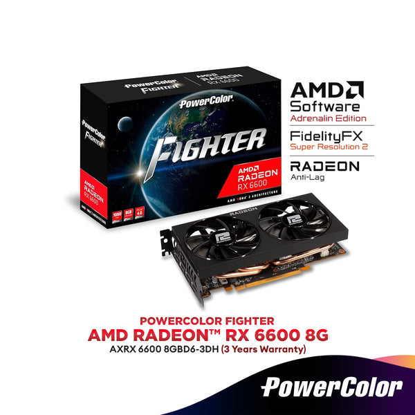PowerColor Fighter AMD Radeon™ RX 6600 8GB GDDR6 Graphics Card | AXRX 6600 8GBD6-3DH