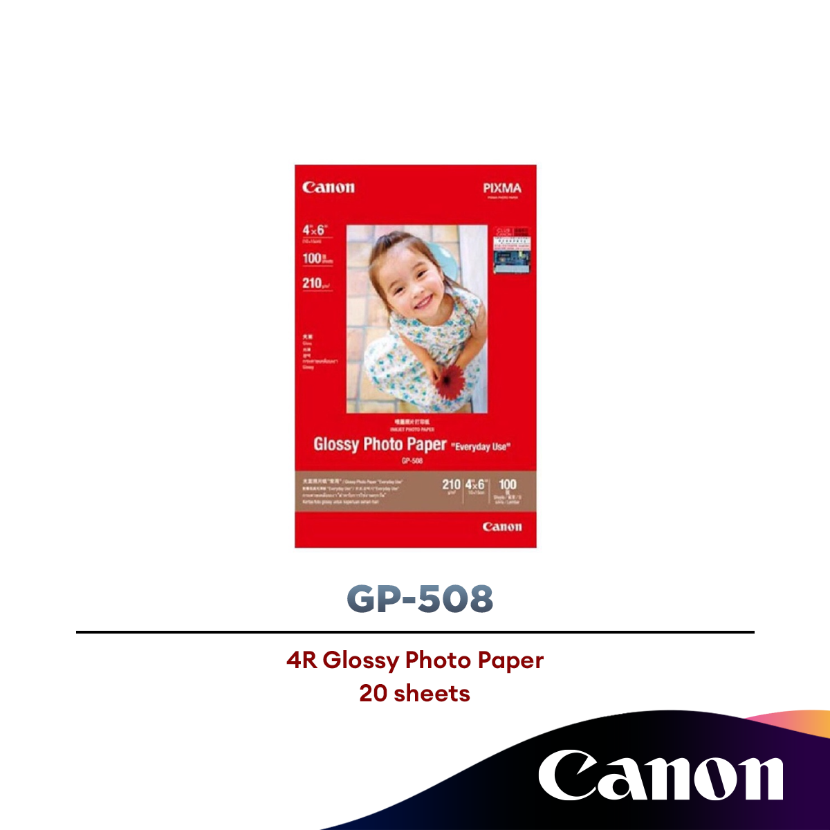 Canon GP508 Glossy Photo Paper 4R 4 x 6" (20 sheets/100 sheets) ALL