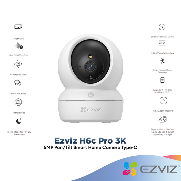 Ezviz H6c Pro 3K 5MP  Pan/Tilt Smart Home Camera Type-C Security Camera