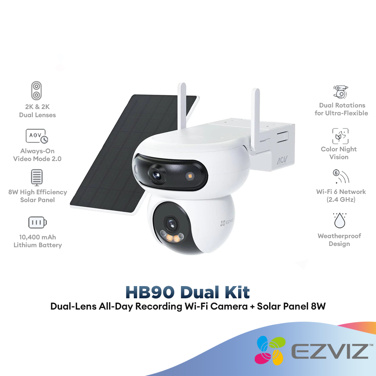 Ezviz HB90 Dual Kit 4MP Dual Pan/Tilt WiFi Outdoor Battery Powered Cam ...