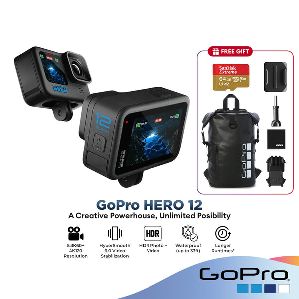 GoPro HERO 12 Black Waterproof Action Camera 5.3K60 UHD Live Streaming Stabilization