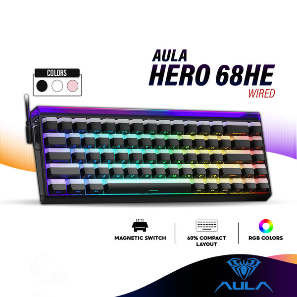 AULA HERO 68HE Magnetic Switch Wired Gaming Keyboard with Rapid Trigger, Hot-Swappable, 8K Hz Polling Rate, RGB Backlit