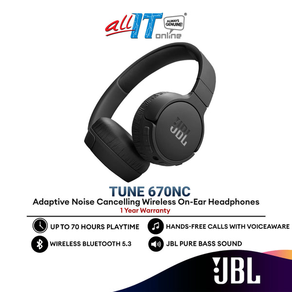JBL TUNE 670NC Adaptive Noise Cancelling Wireless On-Ear Headphones | Built-in Microphone | Smart Ambient | Multi-Point Connection | Foldable Design