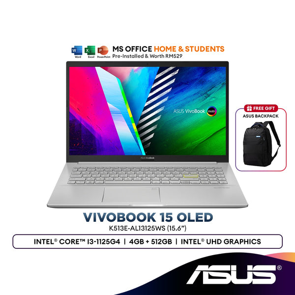 Asus Vivobook 15 OLED K513E-AL13125WS/AL13126WS (Intel® Core™ i3-1125G4, 4GB RAM, 512GB SSD, 15.6" OLED FHD)