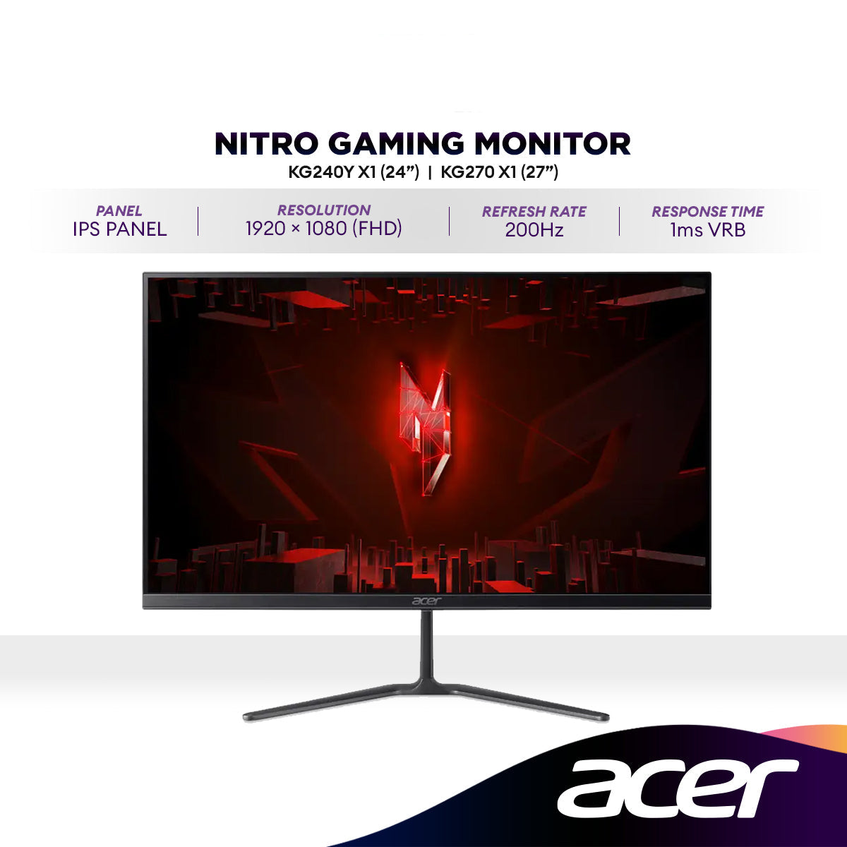 ACER NITRO KG240Y X1 24" / KG270 X1 27" IPS Gaming Monitor | 200Hz | A – ALL IT Hypermarket
