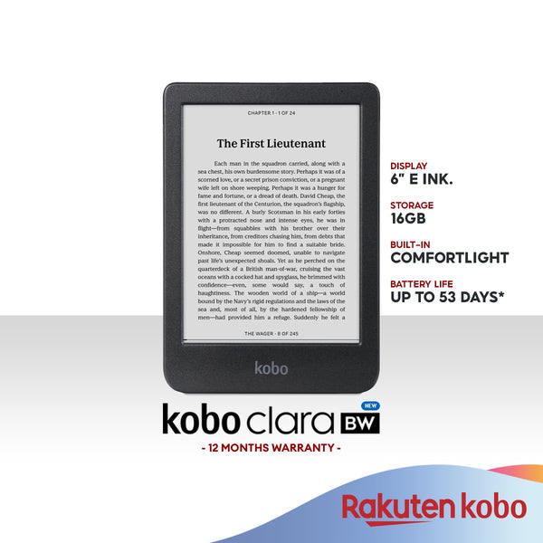 Rakuten Kobo Clara BW eReader 6-Inch Glare-Free Reading Tablet | Waterproof/ Audiobooks/ Wi-Fi/ 16GB Storage