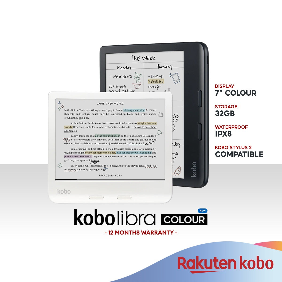 Rakuten Kobo Libra Colour 7-Inch Colour Display eReader | Touchscreen ...
