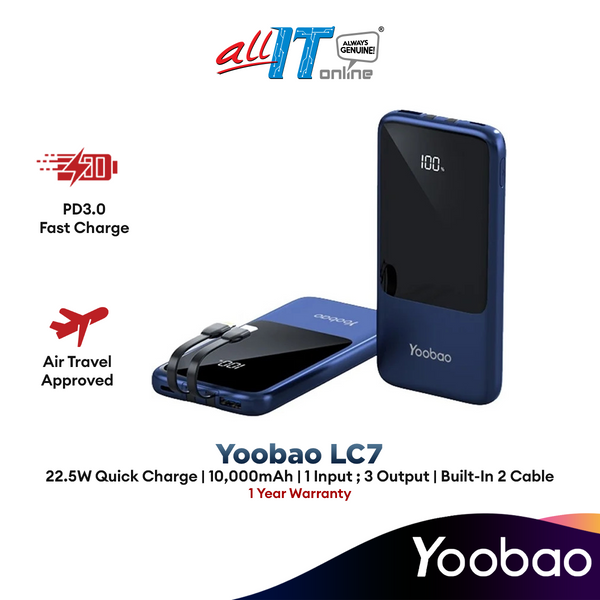 Yoobao LC7 10000mAh 22.5W Fast Charging Digital Display Power Bank Built-in Cable (Type-C & Lightning)