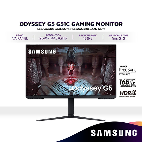 SAMSUNG Odyssey G5 QHD 165Hz VA HDR10 Gaming Monitor | FreeSync Premium | LS27CG510EEXXS (27") / LS32CG510EEXXS (32")